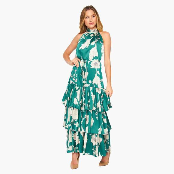 NWT VICI Floral Sleeveless Halter Neck Tiered Maxi Dress (Green | Size S) - Picture 2 of 9
